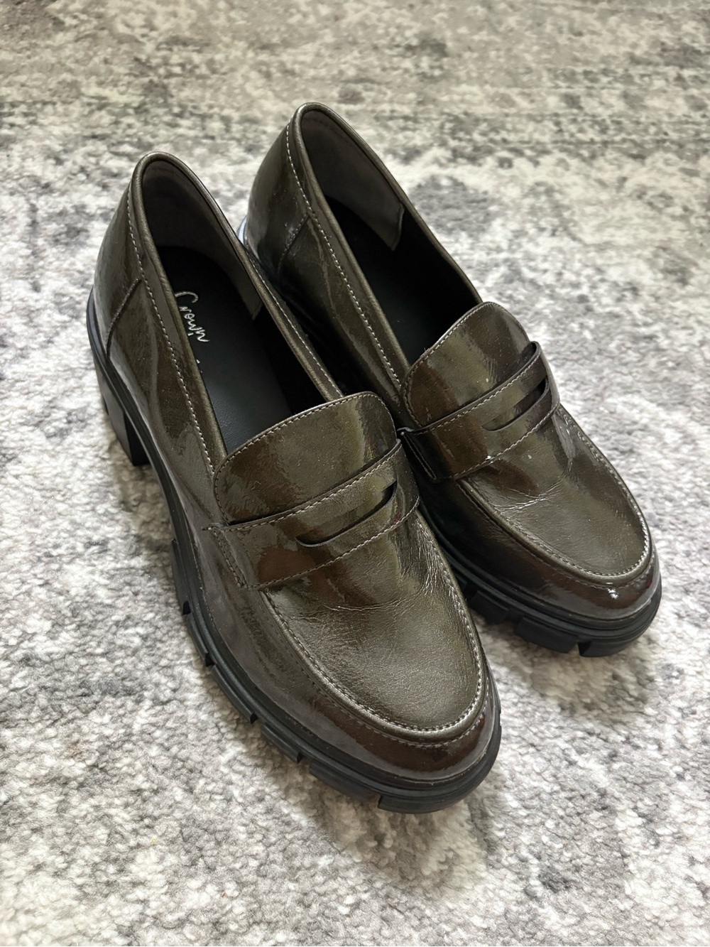 Crown Vintage Olive Green Patent Penny Loafers